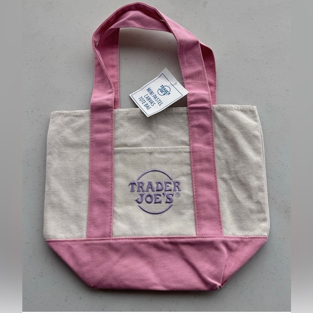 Trader Joe's Mini Pastel Canvas Tote Bag  Pink